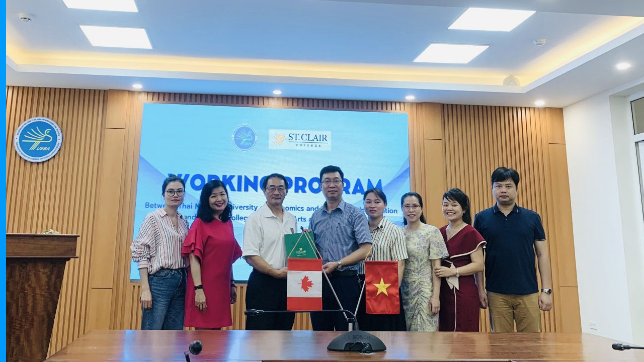 Chương trình làm việc giữa Trường ĐH Kinh tế & QTKD - Việt Nam và Trường CĐ Nghệ thuật và Công nghệ ứng dụng ST. Claire - CANADA  đã diễn ra thành công tốt đẹp