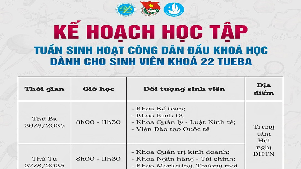 TUEBA Thông báo Kế hoạch tuần sinh hoạt công dân đầu khóa – Khóa 22